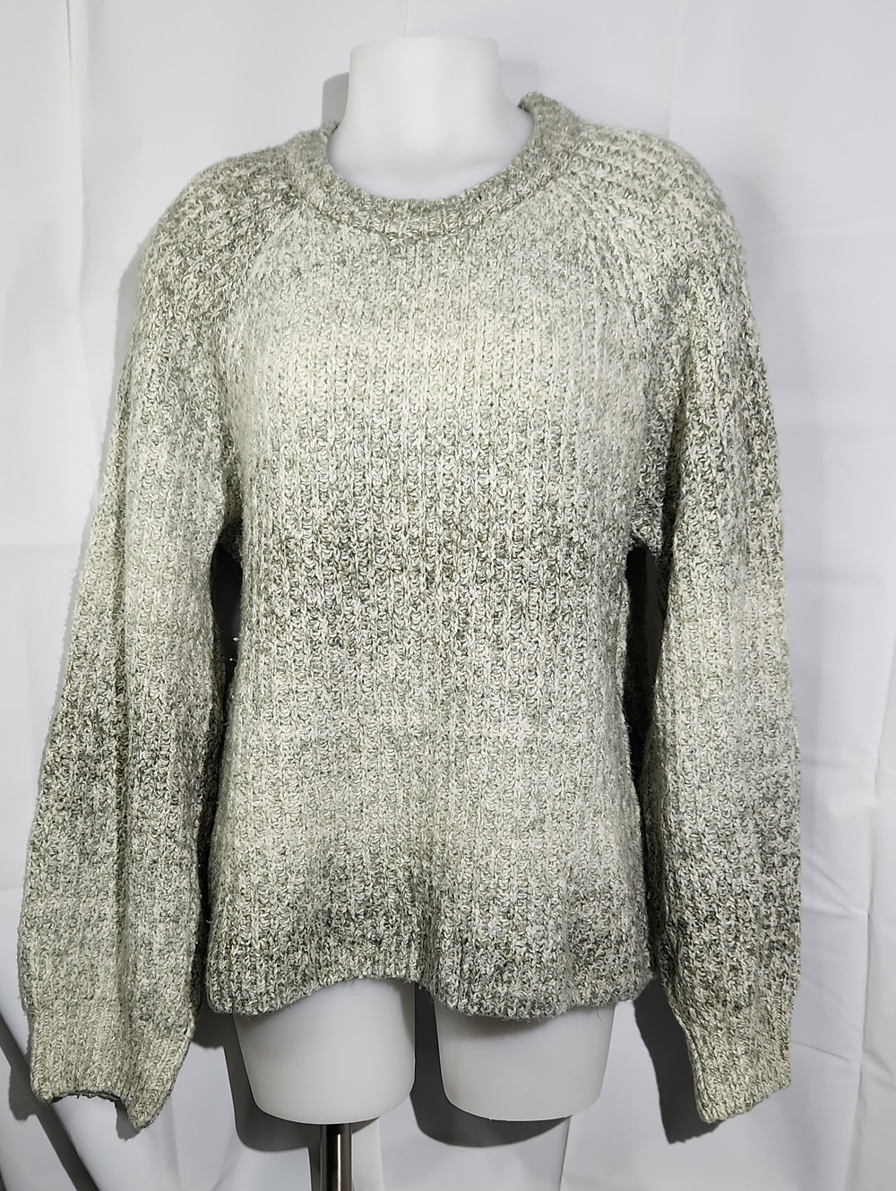 Denver Hayes Marled Light Gray/Green Crewneck Heavy Knit Sweater - XL